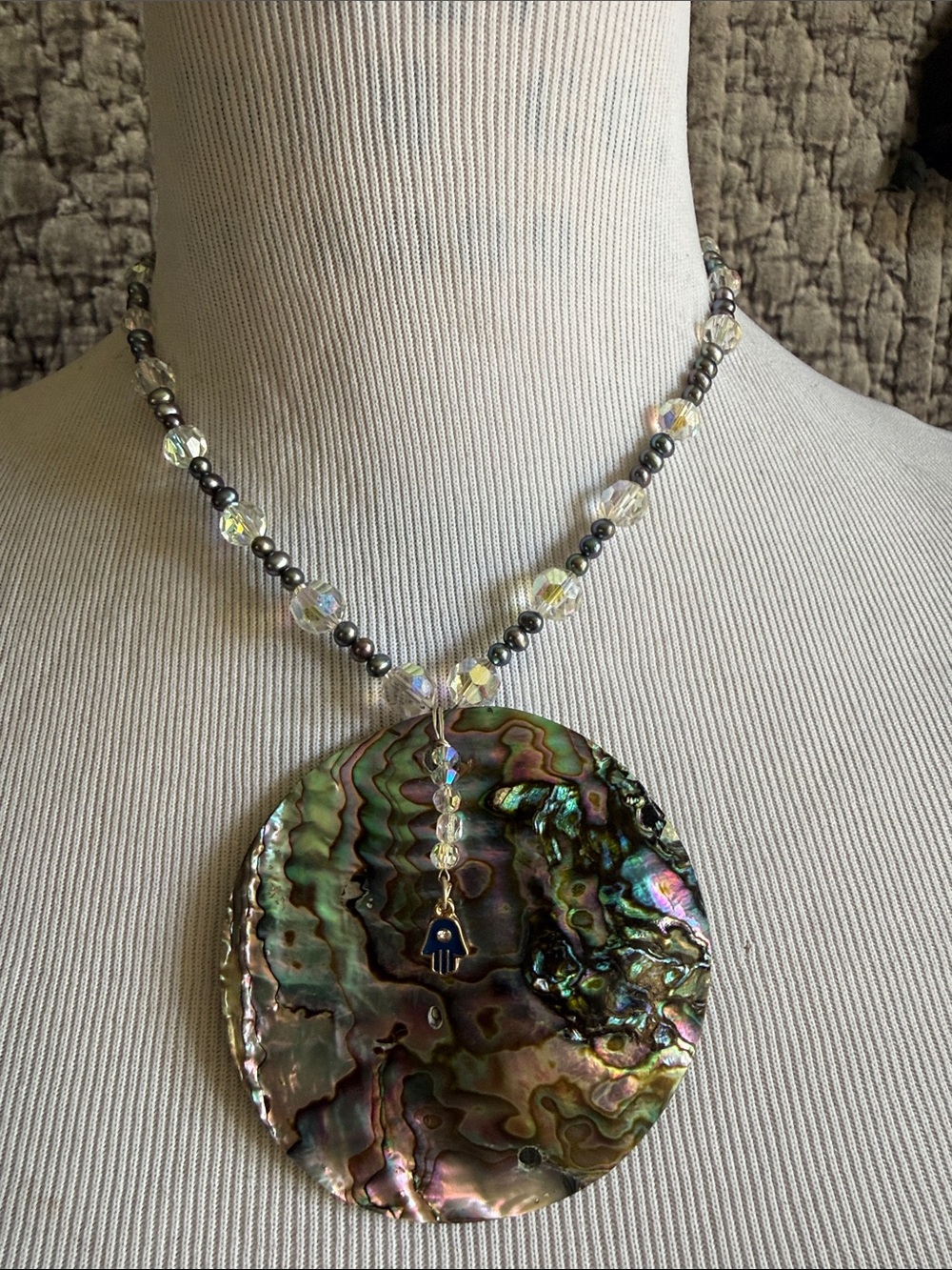 Iridescent Abalone Shell Pendant Necklace - Multicolor